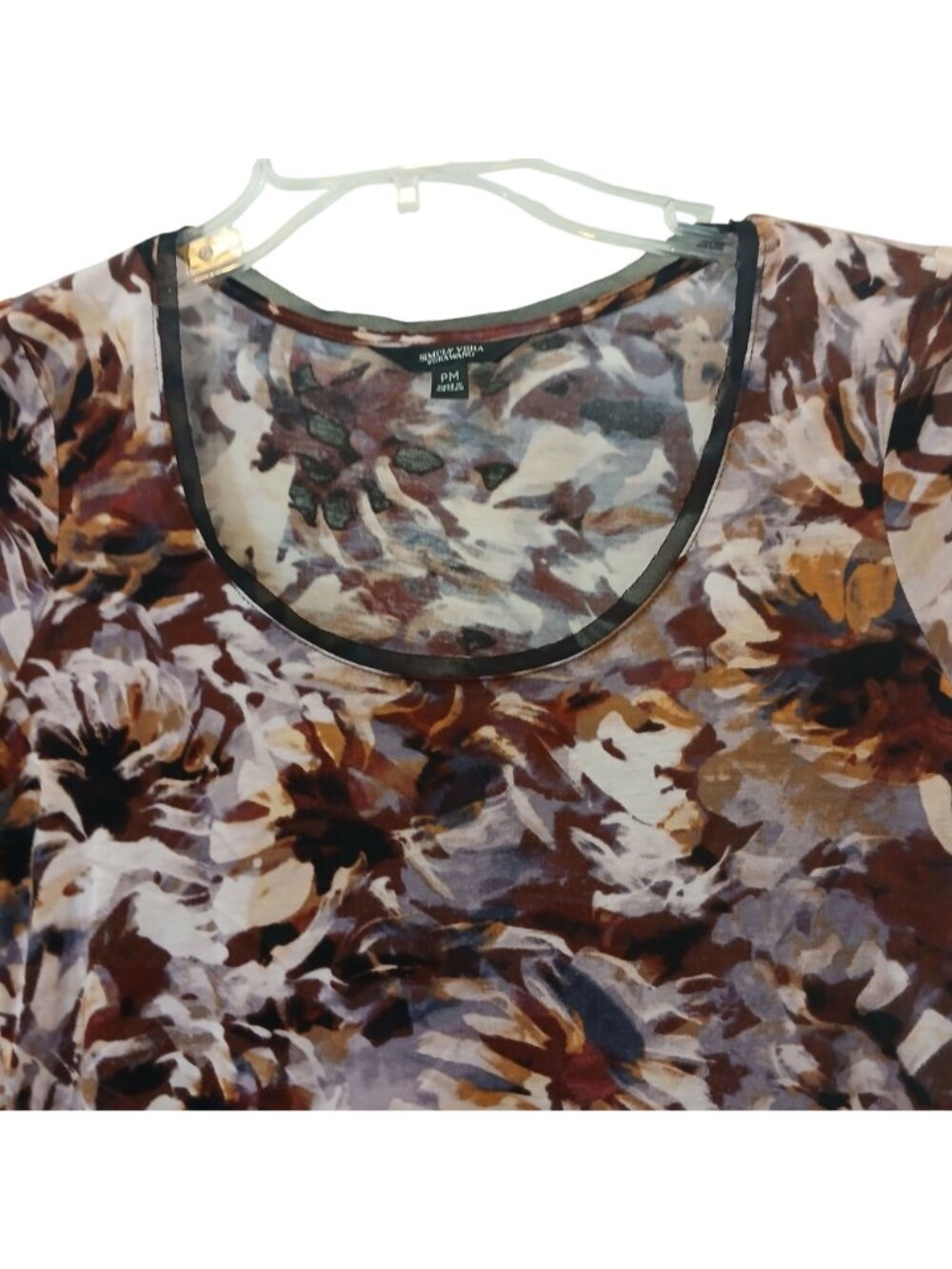 Simply Vera Vera Wang PM Floral Top With Sheer Hem 100% Rayon Lt Weight D-28 - Picture 8 of 8